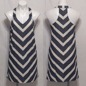 Striped Chevron Halter Mini Dress in Navy and Cream